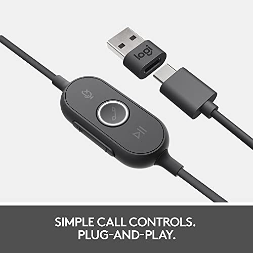 Logitech Zone 750 Wired On-Ear Headset Noise Canceling Microphone | On-ear fit, advanced microphone, included adapter, plug-and-play compatibility for all devices - size: One Size