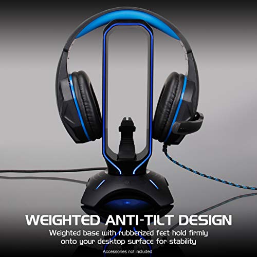 ENHANCE PC Gaming Headset Stand with Mouse Bungee - RGB Headphone Holder, 2 USB Ports, 7 LED Color Modes, Compatible with Desktops, Keyboards, Headphones