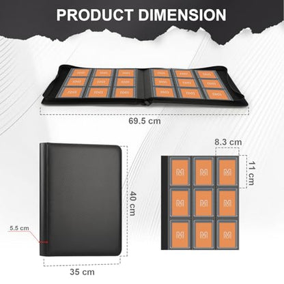 Toploader Binder, 9-Pocket 288 Cards Holder for 3"x4" Rigid Card Sleeves | Top Loader Binder with Sleeves Trading Card Binder for TCG,Sport Cards, PU Leather Cover, Side Loading (9 Carbon Fiber Black) - color: 9Carbon Fiber Black