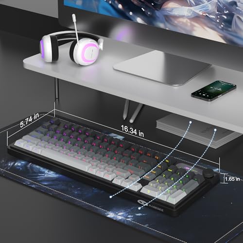 MageGee GK960 Wireless Keyboard, 98 Keys Tri-Mode BT/2.4G/Wired Membrane Gaming Keyboard, RGB Creamy Keyboard with Number Pad, Knob Control, Side Printed Keycaps, 4000mAh Battery - Black & Gray - color: Black & Gray
