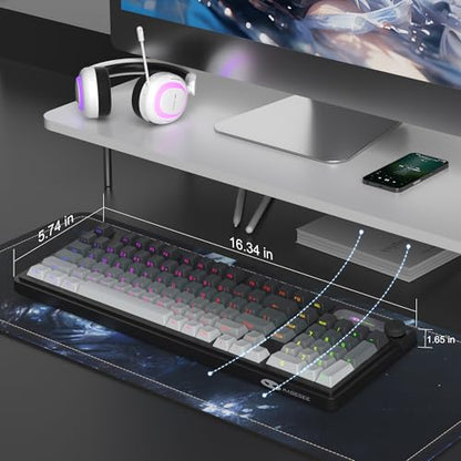 MageGee GK960 Wireless Keyboard, 98 Keys Tri-Mode BT/2.4G/Wired Membrane Gaming Keyboard, RGB Creamy Keyboard with Number Pad, Knob Control, Side Printed Keycaps, 4000mAh Battery - Black & Gray - color: Black & Gray