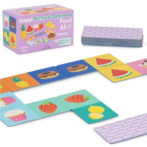 boppi Dominoes Set Picture Game for Toddlers - Colourful Food Themed Montessori/STEM Dominoes for Children - Games for 3 Year Olds and Up - style: Food