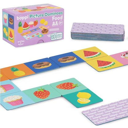 boppi Dominoes Set Picture Game for Toddlers - Colourful Food Themed Montessori/STEM Dominoes for Children - Games for 3 Year Olds and Up - style: Food