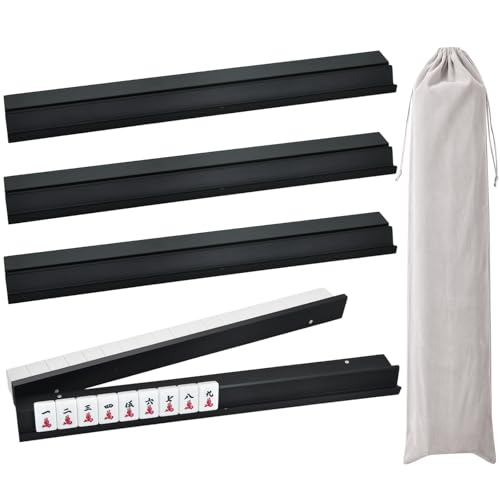 4PCS Wooden Mahjong Racks with Magnetic Pushers, 17.4 in Natural Wood American Mahjong Tile Rack Set, Modern Table Game Accessories for Mahjong Tiles（Black,17.5 - color: Black, size: 17.5 in