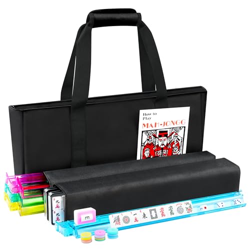 American Mahjong Tile Set Include 166 Tiles 4 All-in-One Mahjong Racks/Pushers with Fabric Carrying Bag Complete Mahjong Game Set (Black Bag) - color: Black
