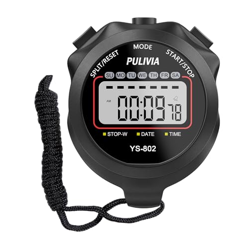 Stopwatch Timer, Digital Stop-Watch for Sports, Black | Multi-function Stopwatch with Single Split/Lap Timing, Button Beep Alarm Clock, Ideal for Coaches Kids PE-teacher - color: Black