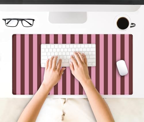 Pink and Burgundy Striped Desk Mat Cute Pastel XXL Large Gaming Mouse Pad Desk Pad Kawaii Cozy Aesthetic Keyboard Laptop Computer Mat - color: A7- Pink Burgundy