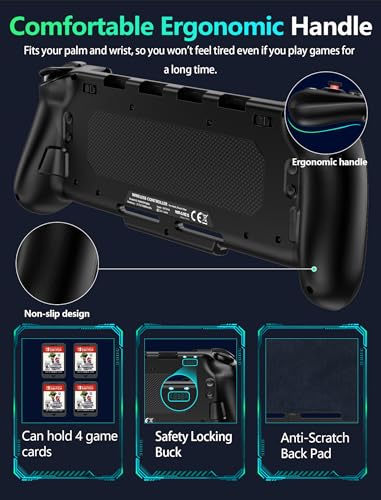 Wireless Switch Controller for Nintendo Switch/OLED,Hall Effect One-Piece Joypad Replacement for Pro Controller with Turbo/4 Looping Macro Buttons/Wake Up/9 colors RGB,Includes 4 game card slots handheld controller - color: Black