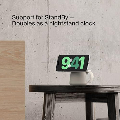 Belkin Qi2 15W Wireless Charging Dock, 2 in 1 Fast iPhone Charger | iPhone 17/16/15/14/13, AirPods, Qi2-enabled devices compatible, power adapter included, desk dock - color: Sand, style: Latest Gen