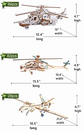 3D Wooden Puzzle - 6 Piece Set Aircraft & Helicopter Wooden Crafts Assembly Building Model Kits - Wood Aircraft & Helicopter STEM DIY Brain Teaser Puzzle for Adults & Teens Christmas Birthday Gifts - style: Aircraft & Helicopter