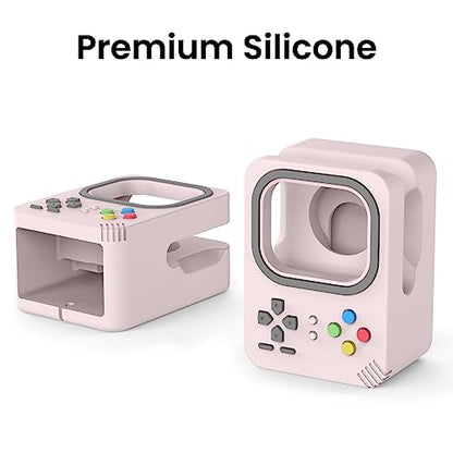 Delidigi Silicone Charger Stand Dock for Apple Watch All Series | Ultra3/Ultra2/Ultra/11/10/9/8/7/6/5/4/3/SE3/SE2/SE1, Retro Game Console Design, Cable Management, Support Nightstand Mode - color: Pink
