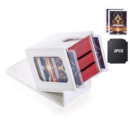 MTG Deck Box, Double Display Window MTG, Commander Deck Box Fits 120+ Single Sleeved Cards, PU Leather Magnetic Closure Card Box with 2 Dividers&2 Toploaders for TCG, CCG, White - color: White, size: 1 pack