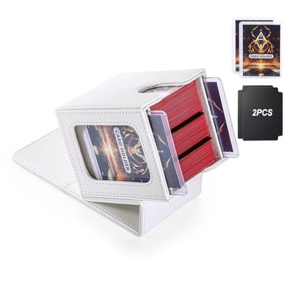 MTG Deck Box, Double Display Window MTG, Commander Deck Box Fits 120+ Single Sleeved Cards, PU Leather Magnetic Closure Card Box with 2 Dividers&2 Toploaders for TCG, CCG, White - color: White, size: 1 pack