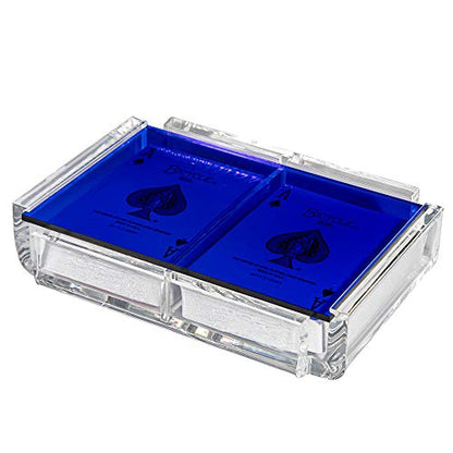 Modern Elegant Playing Card Deck Holder Tray with 2 Decks of Playing Cards in Unique Stylish Deluxe Acrylic Box with Color lid (Blue) - color: Blue