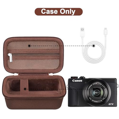 Canboc Carrying Case for Canon PowerShot G7 X Mark III/ G7X Mark II Digital 4K Vlogging Camera, SX740 SX730 Camera Bag, Zipper Mesh Pocket fits USB Cable, Batteries, Brown - color: Brown
