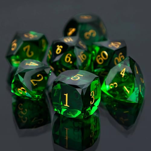 Resin DND Dice Set, 7 Pieces Handmade Sharp Edge Polyhedral Dice for Role Playing Game, Dice Accessory for D&D RPG Players and Starters d4 d6 d8 d10 d12 d20 with Gift Box (Dark Green) - color: Dark Green