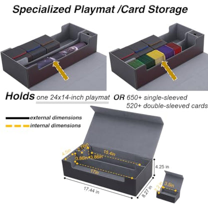 MTG Deck Box Holds 5 Display Card Deck Boxes with Playmat and Dice Box,Includes 10 colorful dividers and 1 card supporter, Trading Card Storage Box For Magic Game Cards (Black and Grey) | Holds 5 Deck Boxes (not included)/650 Single/520 Double-Sleeved Car