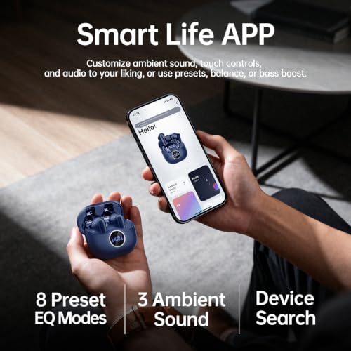 xinwld Adaptive Hybrid Active Noise Canceling 2026 Wireless Earbuds, 6 Mics ENC Clear Call Ear Buds, Hi-Res Audio Deep Bass Bluetooth 5.4 Headphones, 40H, LED, for Sports Running Gym Workout, Blue - color: Blue