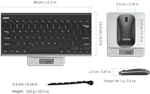 Arteck Bluetooth Keyboard and Mouse Combo Ultra Compact Slim Stainless Full Size Keyboard and Ergonomic Mice for Computer/Desktop/PC/Laptop/Surface and Windows 10/8/7 Built in Rechargeable Battery