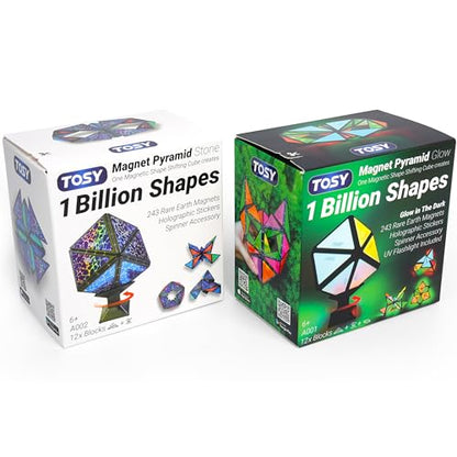 TOSY Magnet Pyramid - 1 Fidget Cube Transforms into 1 Billion Shapes, 243 Rare Earth Magnets, Glowing, Holographic Design, Spinner Accessory, Gift for Christmas Birthday (Set of 1 Stone 1 Glow) - color: Mixed Set (1 Stone 1 Glow)