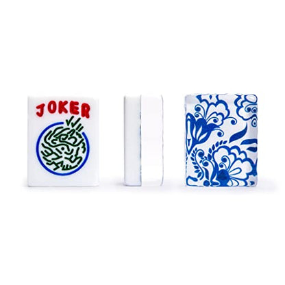 Yellow Mountain Imports American Mahjong Set, Chinoise II with Floral Blue Soft Case - All-in-One Racks with Pushers, Wright Patterson Betting Coins, Dice, & Wind Indicator - color: Chinoise