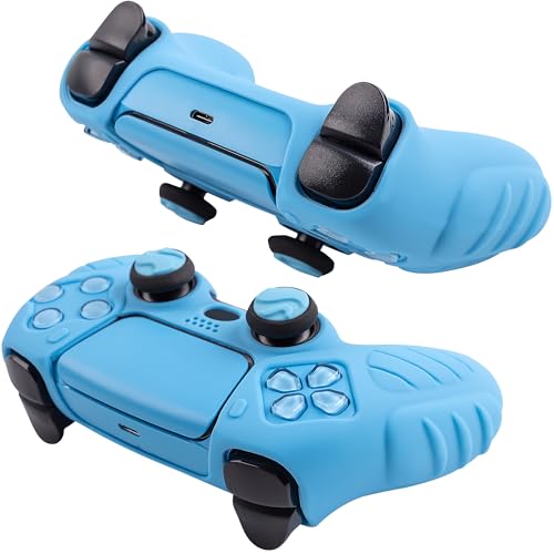 Ergonomic Soft Grip Skin Compatible with PS5 Controller, Anti-Slip Silicone Cover with 6 Thumb Grips Accessories Set Compatible with PlayStation 5 Controller (Starlight Blue) - color: Blue