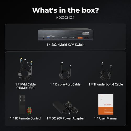 TESmart Thunderbolt 4 KVM Switch 2 Monitors 2 Computers 4K@60Hz, HDMI+DisplayPort KVM Switch Dual Monitor for 1 Laptop (TB4 USB C w/Charging 60W) & 1 Desktop (HDMI 2.0 & DP1.2), Gigabit Network, EDID - style: 2 Monitors | 1 Desktop + 1 Laptop (TB4) | 4K60