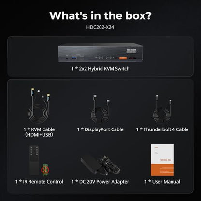 TESmart Thunderbolt 4 KVM Switch 2 Monitors 2 Computers 4K@60Hz, HDMI+DisplayPort KVM Switch Dual Monitor for 1 Laptop (TB4 USB C w/Charging 60W) & 1 Desktop (HDMI 2.0 & DP1.2), Gigabit Network, EDID - style: 2 Monitors | 1 Desktop + 1 Laptop (TB4) | 4K60