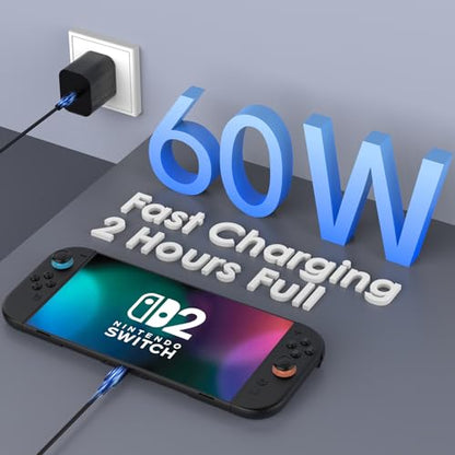 60W Charger for Nintendo Switch 2, Fast Charging USB C Cable for Switch 2 Accessories, AC Adapter with 5FT Cable Compatible with Nintendo 2,Lite,OLED,Steam Deck - Support TV Mode - size: 5FT