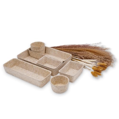 Welaxy Office Desk Drawer Organizer Tray hygge aesthetics 8 pc bin Oatmeal - color: Oatmeal