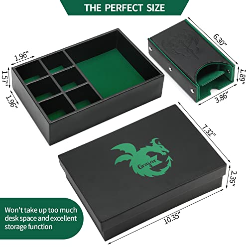 Grajar 3 in 1 Dice Tray with Lid, Portable Dice Box Storage, D&D RPG MTG Table Games (Green) - color: Green