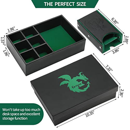 Grajar 3 in 1 Dice Tray with Lid, Portable Dice Box Storage, D&D RPG MTG Table Games (Green) - color: Green