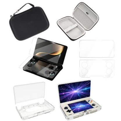 Protective Bundle for AYN THOR, 4-in-1 Accessories Kit for THOR Dual-Screen Handheld Console, TPU Case + Tempered Glass Screen Protectors + EVA Carrying Case，Transparent
