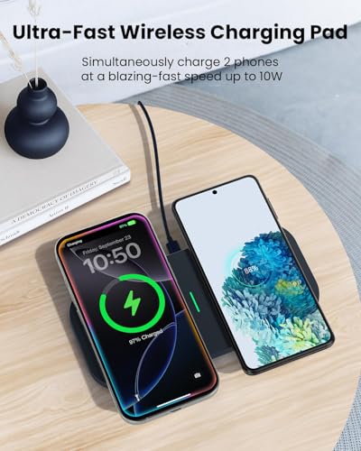 Wireless Charger, 10W Max Dual Charging Pad for iPhone 17/16/15/14/13/12/11/XR/X/8, Airpods 4/3/2/Pro, Samsung Galaxy S25/S24/S23/S22/S21, QC 24W Adapter, Charging Adapter