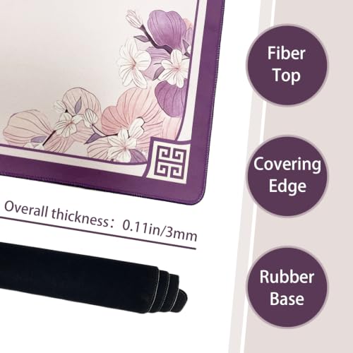 Mahjong Mat for Table, 31.5 x 31.5 Inch | Pink&Purple Flower, Portable Packaging Bag, Non-Slip, Noise Reduce, Water-Absorbent, For Card Games/Dominoes/Board Games