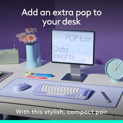 Logitech POP ICON Combo, Wireless Bluetooth Keyboard and Mouse, Comfortable Typing, programmable Keys and Buttons, Quiet clicks, Easy-Switch up to 3 Devices - Lilac - color: Lilac, style: Combo