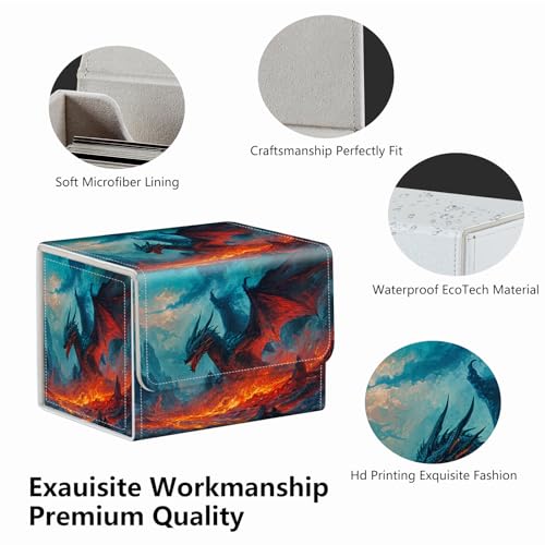 Strong Magnet MTG Demon Deck Box Playing Card Case Magic The Gathering Commander Deck Box Creative Pattern Trading Card Storage Box for Collectible Games, Dragon Flies Against The Fire - color: Dragon Flies Against The Fire