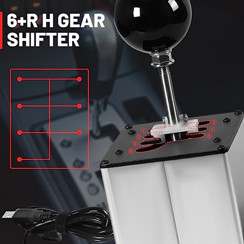 USB Simulator Shifter Compatible with Logitech G29 /G27 /G25 /G920 T300RS/GT Steering Wheel , Applicable for ATS ETS Dust WRC Sim Racing Games H Shifter with Carbon Fiber Grip - 6+R White(PC System) - size: HB-1014-6R-W
