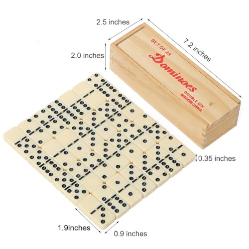 Dominos Set for Adults Double 6 Standard Dominoes Set Domino Game with Wooden Box 28 Tiles Classic Board Games