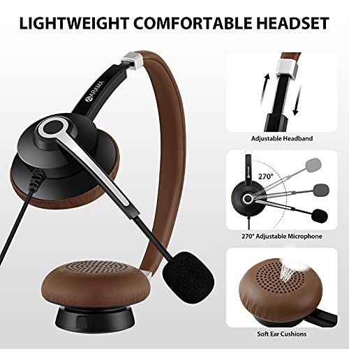 Arama USB Headset with Mic for PC, USB-C/A & 3.5mm Jack | Noise-canceling mic, Plug-and-play,Comfortable lightweight design, Stereo sound，Wide compatibility with pc/phones/tablets