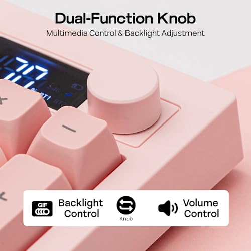 EPOMAKER Aula S102 PRO Membrane Gaming Keyboard with TFT Screen, Volume Knob & Number Pad, BT/2.4G/USB, RGB Backlit, Creamy Silicone Structure, Silent Keyboard for PC Game/Office (Pink) - color: Pink