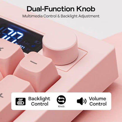 EPOMAKER Aula S102 PRO Membrane Gaming Keyboard with TFT Screen, Volume Knob & Number Pad, BT/2.4G/USB, RGB Backlit, Creamy Silicone Structure, Silent Keyboard for PC Game/Office (Pink) - color: Pink