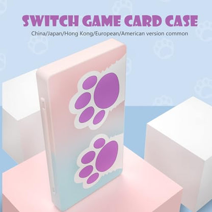 NANANINO Nintendo Switch Game Case Holder – Portable Switch Game Card Case for Switch/Switch OLED/Switch 2, Magnetic Closure, Holds 24 Switch Game Cards & 24 Micro SD Cards - Cat Paw Pattern - color: CatPaw PinkBlue