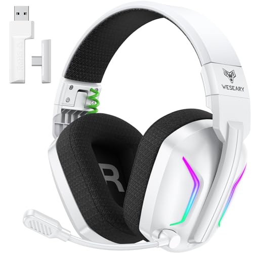 WESEARY Wireless Gaming Headset with Mic for Ps5, Ps4, PC| 3D Spatial Audio | 20ms Ultra-Low Latency, 2.4GHz Bluetooth 5.4 Gaming Headphones, 1200mAH Battery Life for FPS Gamers, White - color: White