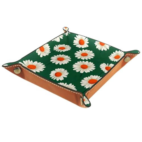 Folding PU Leather Dice Roller Tray, Retro Green Dice Holder, Backgammon and Dice Games Alike, Storage Box and Organizer for Key Wallet Watch Coin Jewelry, 8.1"x8.1" - color: Retro Green and Daisy, size: 8.1" x 8.1" x 1.2"