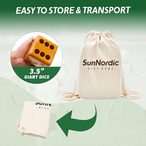 SunNordic 6 Giant Wooden Yard Dice Game Set, Outdoor Lawn Yardzee Game Jumbo with Carry Bag＆ Scorecard, Backyard Dice Game for Adults Family