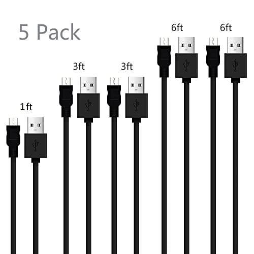 Micro USB Cable, 5 Pack [6FT, 6FT, 3FT, 3FT, 1FT], Fast Charging Cable, High Speed Data Transfer Cable, Android Phone Cable for Samsung Galaxy S7 Edge S6 S5 and More, Trustable - size: 5Pack Mix