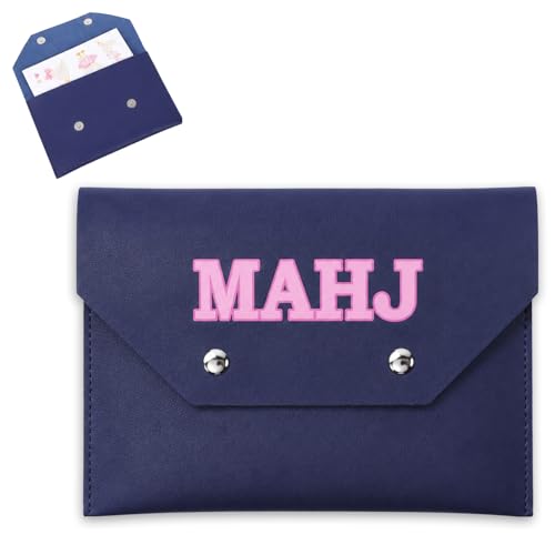 Gjinxi PU Leather Mahjong Card Holder Pouch for Cards, Mahjong Rule Card Cover Protective Clutch Case Accessories with Secure Closure for Lover Playing Game Night Party Travel Women Men Gift