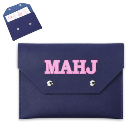 Gjinxi PU Leather Mahjong Card Holder Pouch for Cards, Mahjong Rule Card Cover Protective Clutch Case Accessories with Secure Closure for Lover Playing Game Night Party Travel Women Men Gift