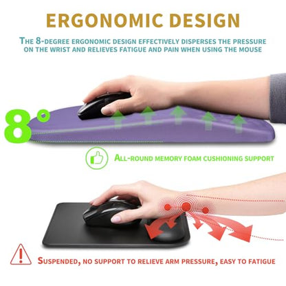 Hokafenle Ergonomic Mouse Pad Wrist Support with Massage Design, Wrist Rest Pain Relief Mousepad with Memory Foam&Non-Slip PU Base, Mouse Pads for Wireless Mouse & Desk (12x8 inch,Lavender) - color: HK025-Lavender